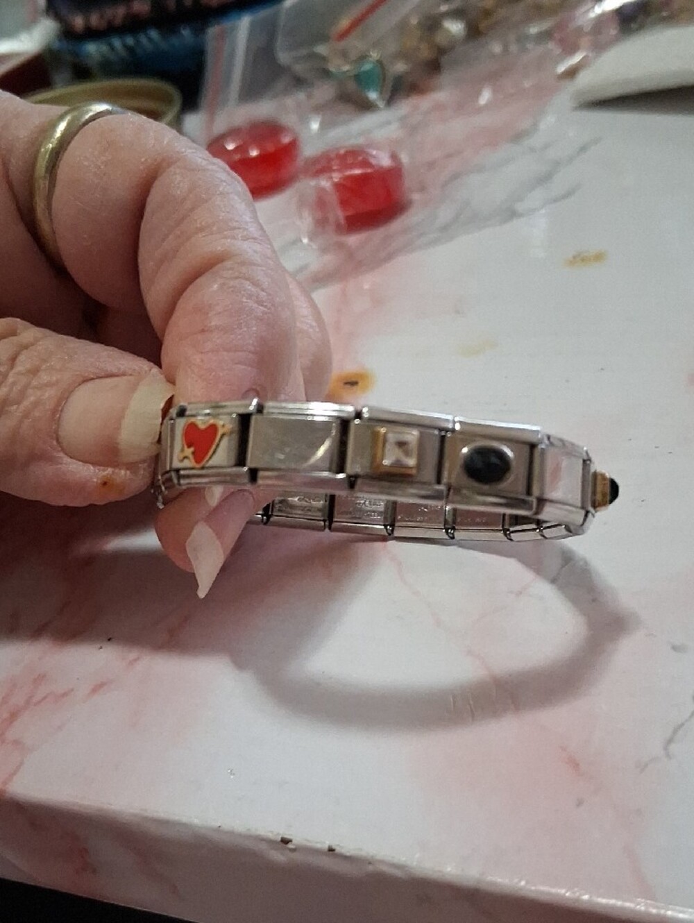 Source Unknown Silver-Tone Link Bracelet with Green Accent - Picture 2 of 5